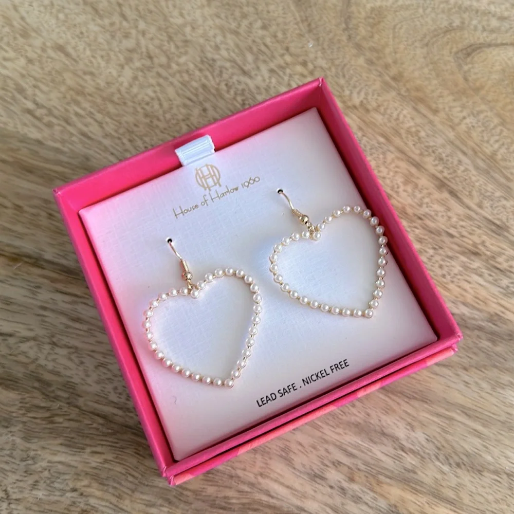House of Harlow 1960 Pearl Embellished Heart Earrings NWT